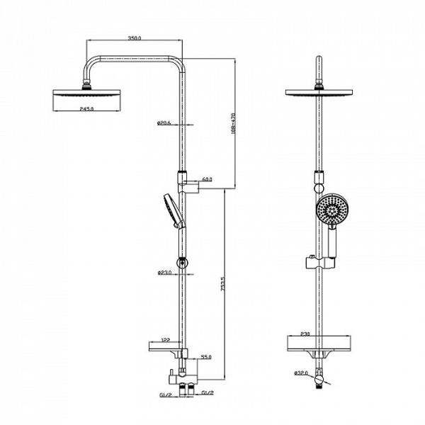 Душевой гарнитур с верхней лейкой, Mirro, IDDIS, MIRSB5Fi76, хром