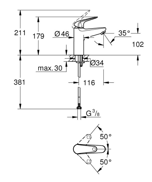 Смеситель для раковины однорычажный Grohe Euroeco New 24266 001 (24266001) хром