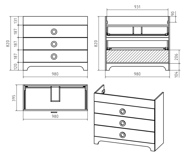 Тумба под раковину Misty Лейла 100 Пр-Лей01100-013Я