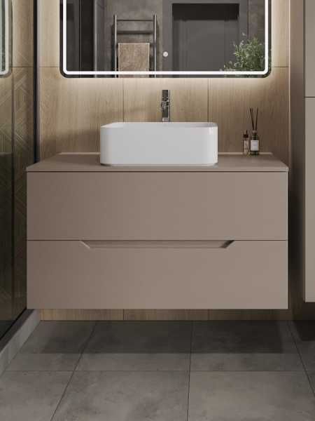 Тумба с раковиной подвесная 100 см, Orange Line Li-100TuLMDF+B02-460W латте/белый