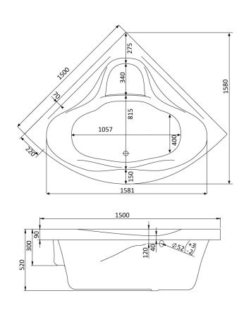 Акриловая ванна (150х150)  Santek Сан-Паулу   1WH302399