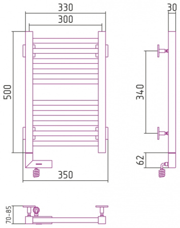 Полотенцесушитель электрический Cунержа Модус 2.0 Левый (500х300) Хром 00-5600-5030
