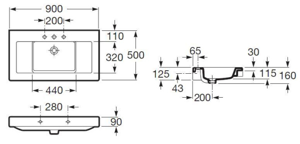 Раковина накладная (90х50) Roca Stratum 327632000