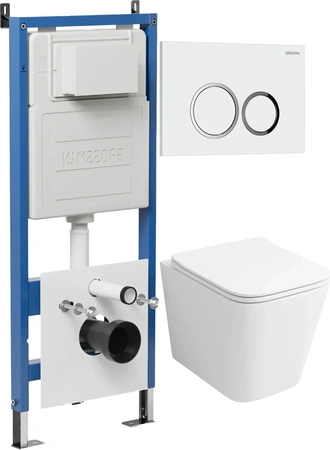 Комплект унитаза с инсталляцией Grossman Galaxy 97.4479SQ.01.000 с клавишей смыва