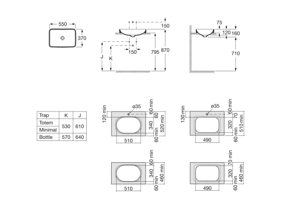 Раковина накладная (55х37) Roca Inspira WB Square 327534000