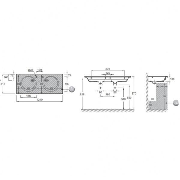 Раковина встраиваемая сверху (141х52) Jacob Delafon Odeon Rive Gauche EXAT112-Z-00