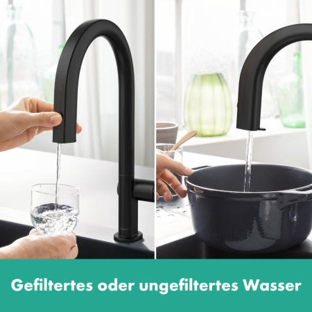 Смеситель для кухни с подключением к фильтру Hansgrohe Aqittura M91 FilterSystem 76803670 черный матовый