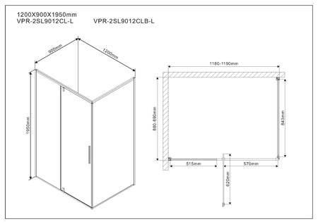 Душевой уголок Vincea  Slim VPR-2SL9012CLB-L (120х90)  матовый черный, стекло прозрачное, левый