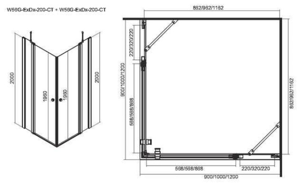 W51G-E3D9-200-CT Дверь в нишу Inspire S, с неподвижным элементом, 1200х2000, профиль хром, стекло пр