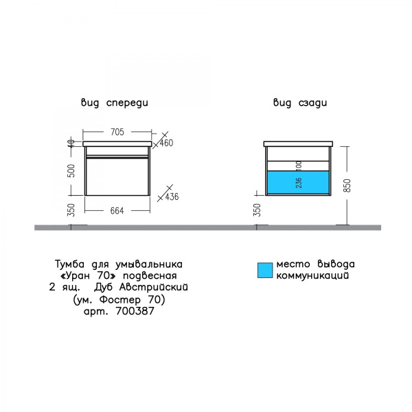 Тумба под раковину Санта Уран 70 700387