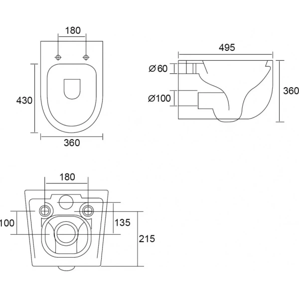 Унитаз с функцией биде ABBER Bequem AC1104TNS подвесной белый, безободковый