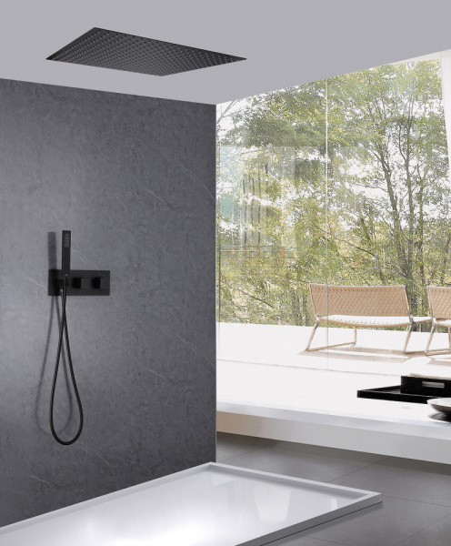 Душевой комплект ABBER Daheim AF8255B скрытого монтажа без излива, термостат, черная матовая