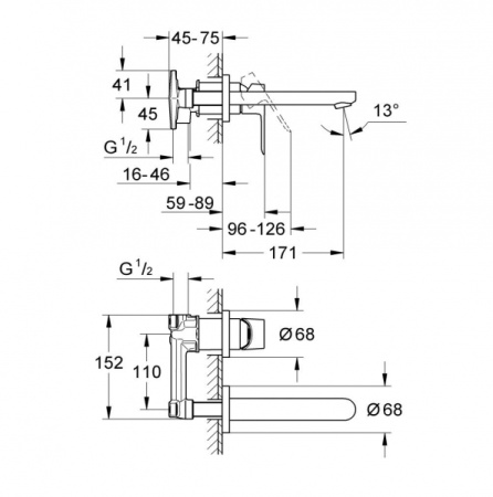 Смеситель для раковины на два отверстия GROHE BauEdge 20474 000 (20474000) хром