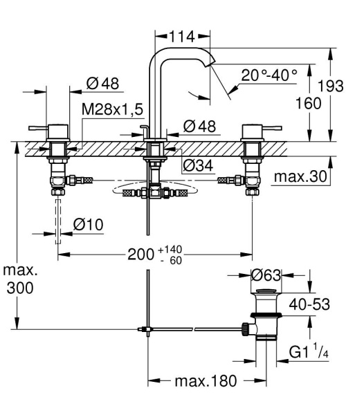 Смеситель для раковины на три отверстия Grohe Essence New 20296 DC1 (20296DC1) суперсталь