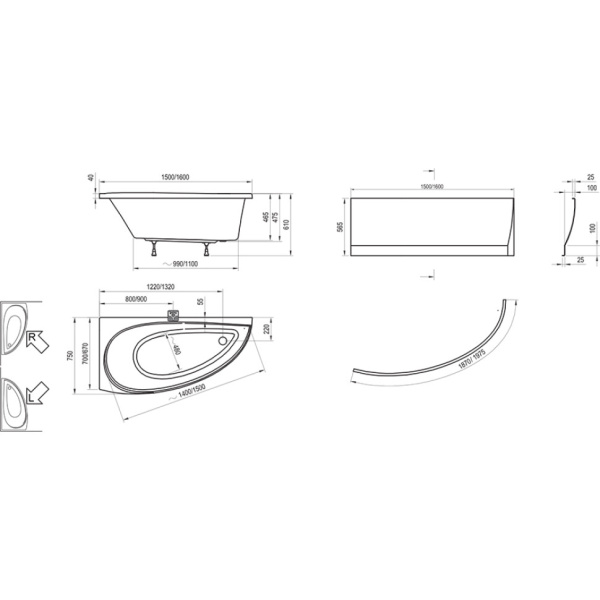 Ванна акриловая Ravak Avocado R (160x75) CH01000000 Ванна акриловая Ravak Avocado R (160x75) CH01000000