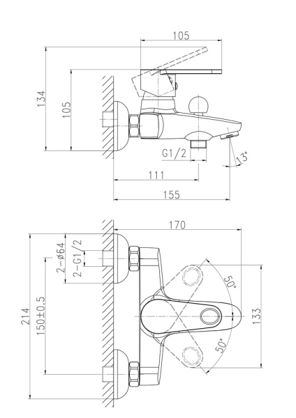 Смеситель для ванны Cersanit Cari 64512