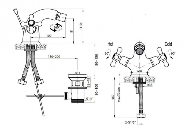 Смеситель для биде Cezares Golf GOLF-BS1-03/24