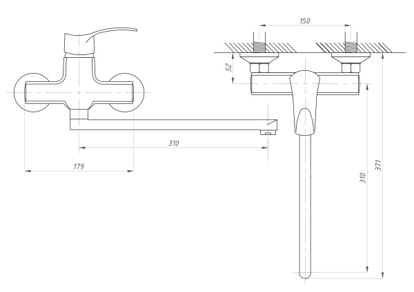 Смеситель для ванны ПСМ-Профсан ПЛЮС PSM-777-023