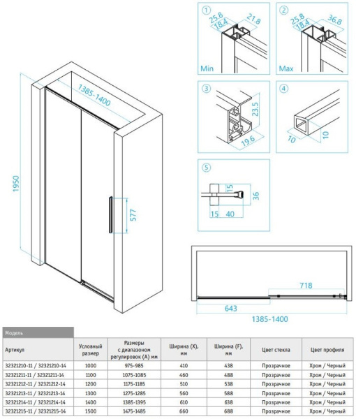 Душевая дверь 150 см RGW Stilvoll SV-12 B 32321215-14 прозрачное