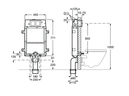 Смывной бачок для приставного унитаза Roca In-Wall Basic 890090120