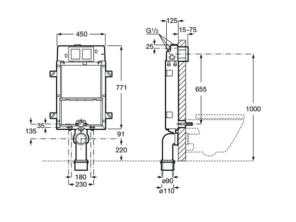 Смывной бачок для приставного унитаза Roca In-Wall Basic 890090120