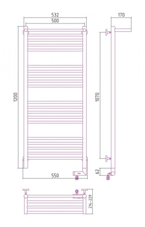 Полотенцесушитель Электрический Cунержа Богема с полкой 2.0 Правый (1200x500) ФЛОК Пурпурный 58-5207-1250