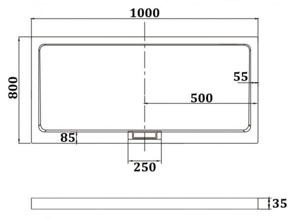 Душевой поддон прямоугольный 80х100х3,5 RGW AWS-21 03190380-01