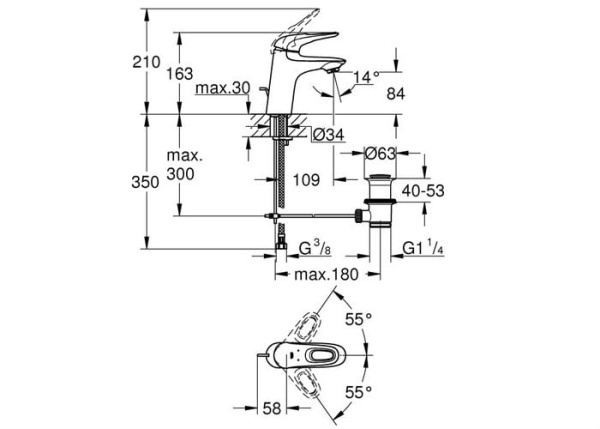 Смеситель однорычажный для раковины с донным клапаном Grohe Eurostyle New  23564 003 (23564003) хром 