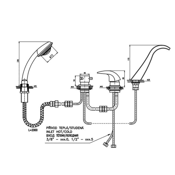 Смеситель на борт ванны Rav Slezak Dunaj D461.5P
