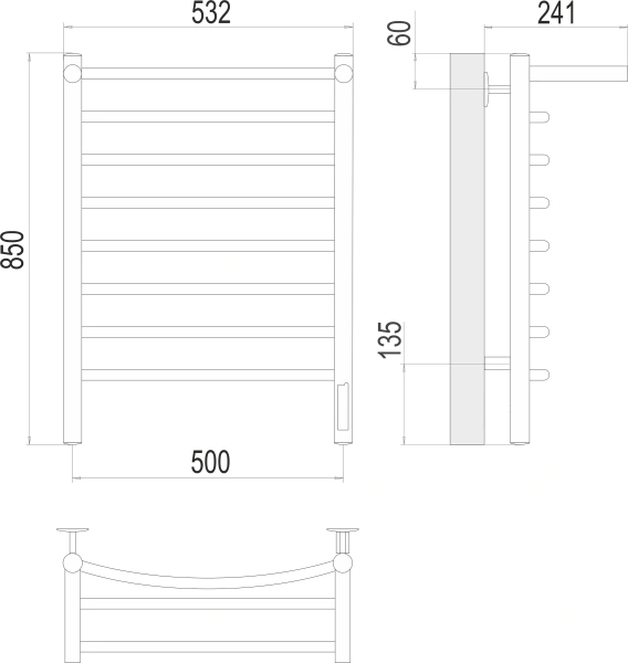 Полотенцесушитель электрический Terminus Классик с полкой (500х850) П8 4670078531414