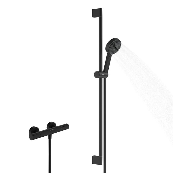 Термостат для душа с душевым гарнитуром Hansgrohe Pulsify Select S 105 3jet Relaxation EcoSmart Ecostat Element 24271670 черный матовый