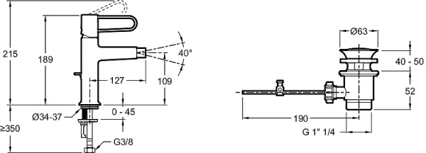 Смеситель для биде Jacob Delafon Odeon Rive Gauche E21033-BL-BL