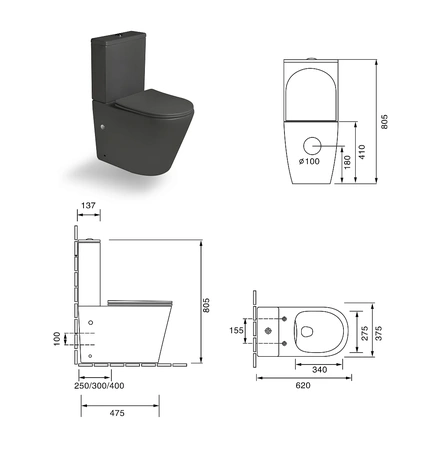 Унитаз напольный безободковый SantiLine SL-5014MG