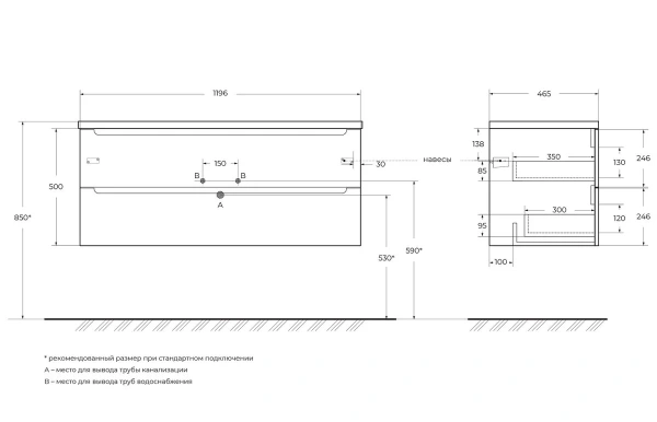 База под раковину подвесная BelBagno ETNA-1200-2C-SO-RN-P Rovere Nature
