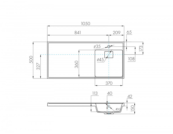 Раковина Aquaton Лондри 1050 графит правая 1A72223KLH21R