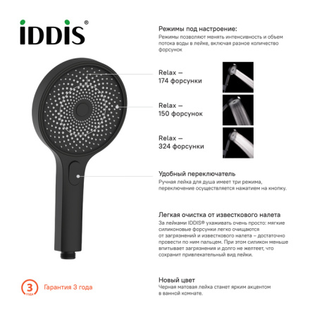 Лейка для душа IDDIS SpaHome черная (SPA3F0Bi18)