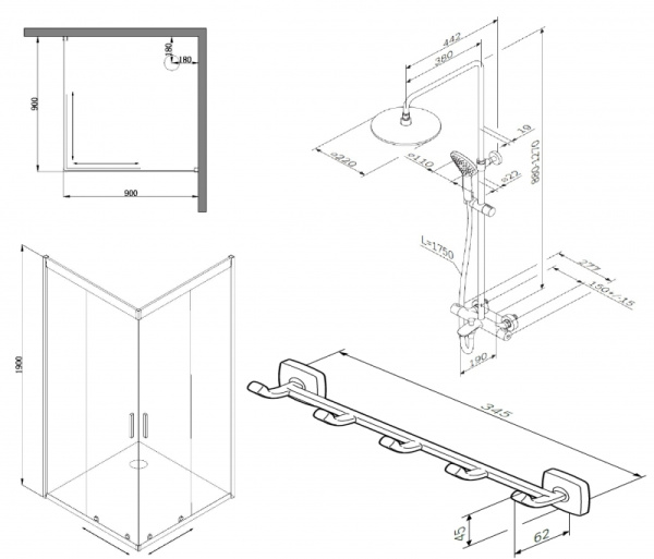 Комплект душевого уголка AM.PM Gem (90х90) WK90DF