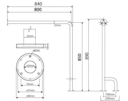 Поручень опорный 80 см, левый Bemeta Help 301112132