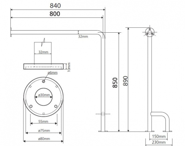 Поручень опорный 80 см, левый Bemeta Help 301112131