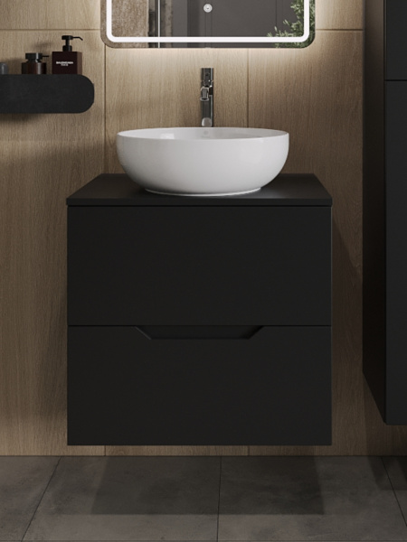 Тумба с раковиной подвесная 60 см, Orange Line Li-60TubMDF+B07-420W черный/белый