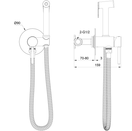Смеситель с гигиеническим душем встраиваемый WONZON & WOGHAND STICK, белый матовый WW-88829902-MW