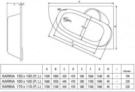 Ванна акриловая Koller Pool Karina (170x110) KARINA170X110L
