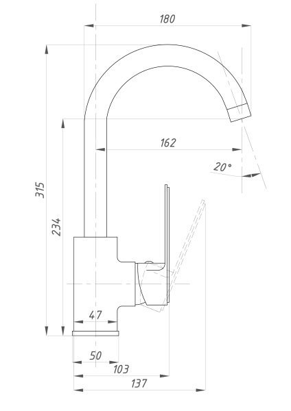 Смеситель для кухни  ПСМ-Профсан Серия-600 PSM-600-3