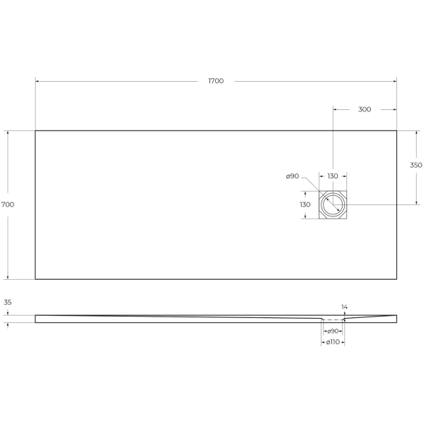 Поддон из искусственного мрамора BelBagno TRAY-MR-UNO-AH-170/70-35-W-NO с сифоном черный матовый