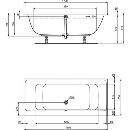 Ванна акриловая (170х75) Ideal Standard CONNECT AIR E106601