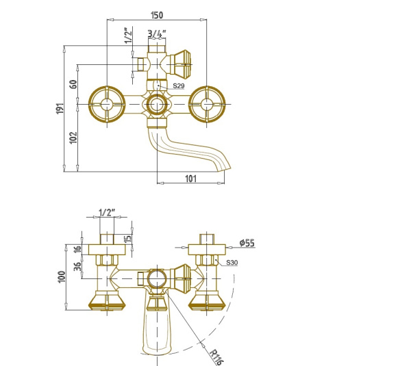 Смеситель для ванны  Bronze de Luxe Royal 10119