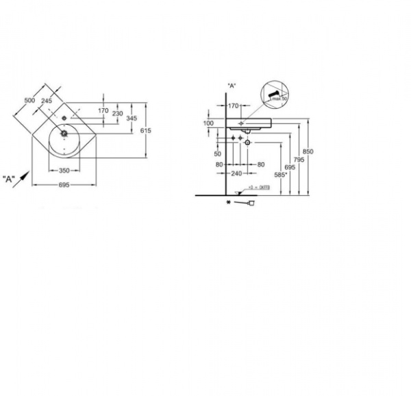 Раковина угловая (50х61) Geberit Renova Compact 226150000