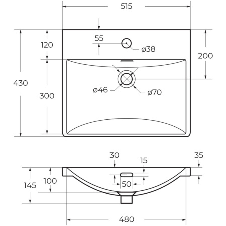 Раковина полувстраиваемая BelBagno BB-8076-3-50