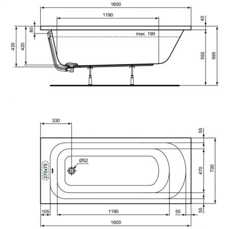 Ванна акриловая (160х70) Ideal Standard SIMPLICITY W004301