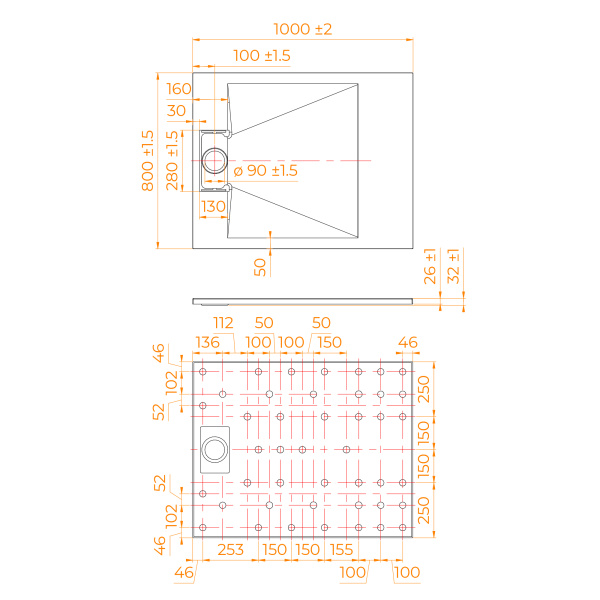 Душевой поддон (100х80) RGW TUS-W 553702810-01